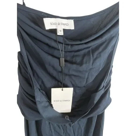 Solid & Striped The Bobby Maxi Dress Halter Neck Ruched Formal Vacation Navy MD